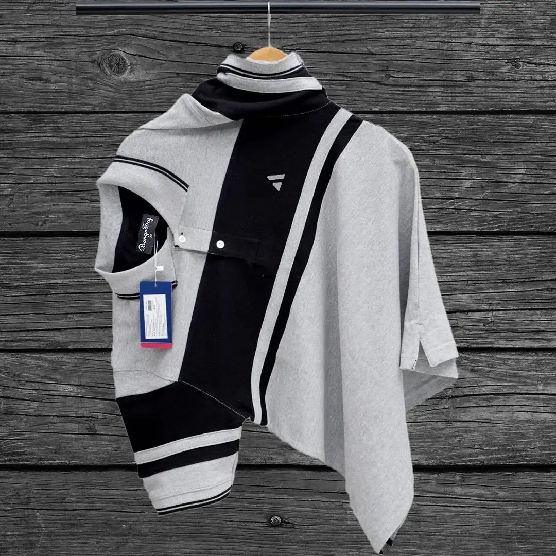 Grey Melange Black with Grey Stripe Polo T-Shirt